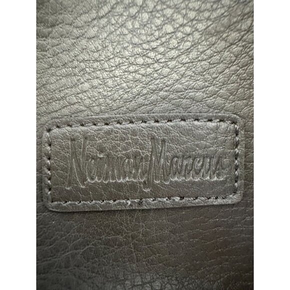 Neiman Marcus Gray Leather Look Drawstring Crossbody Bag Adjustable Strap - Picture 2 of 16